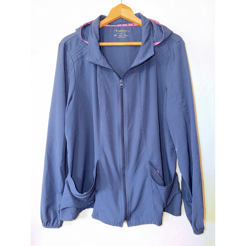 HeartSoul Break On Through Navy Scrub Jacket Hooded 2XL EUC